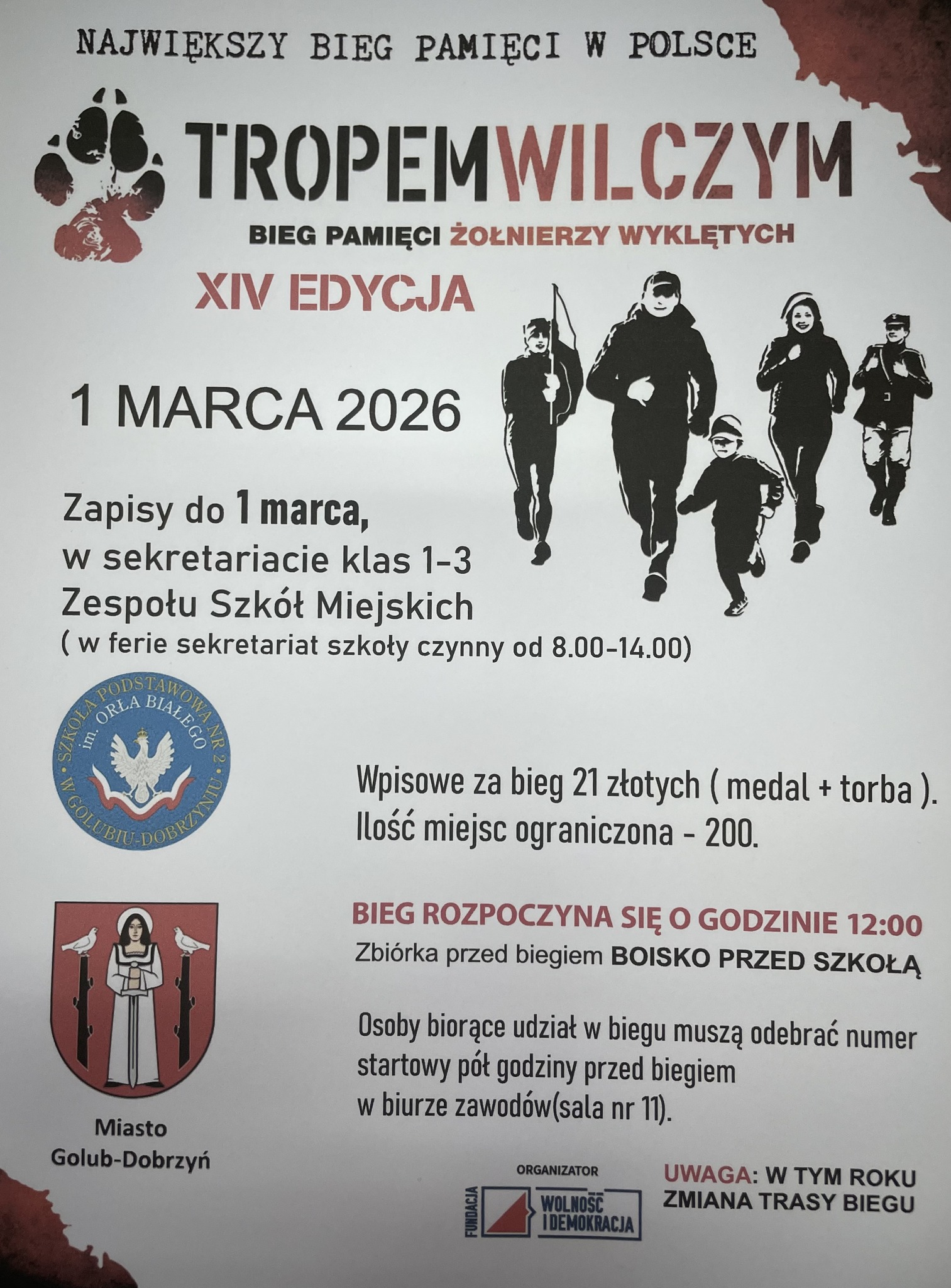 plakat z informacja o Biegu Pamięci Żołnierzy Wyklętych